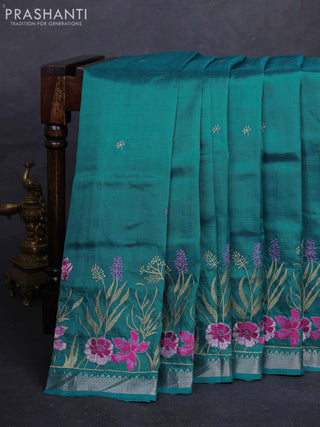 Teal Green Mangalagiri Silk Cotton - Embroidery