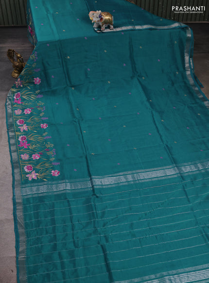 Teal Green Mangalagiri Silk Cotton - Embroidery