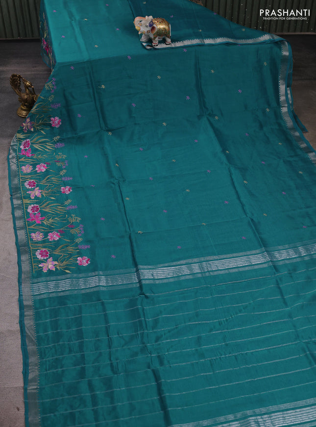 Teal Green Mangalagiri Silk Cotton - Embroidery