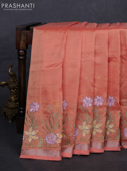 Peach Mangalagiri Silk Cotton - Embroidery