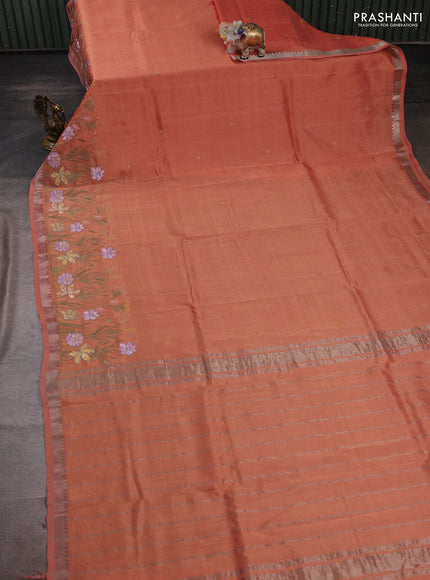 Peach Mangalagiri Silk Cotton - Embroidery