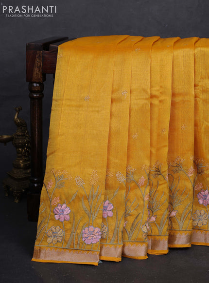 Mustard Yellow Mangalagiri Silk Cotton - Embroidery