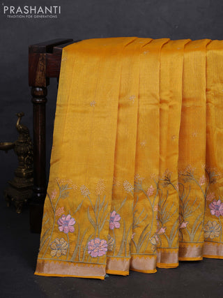 Mustard Yellow Mangalagiri Silk Cotton - Embroidery
