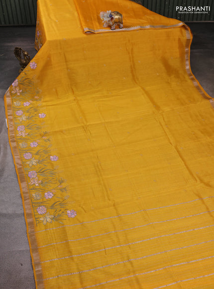 Mustard Yellow Mangalagiri Silk Cotton - Embroidery