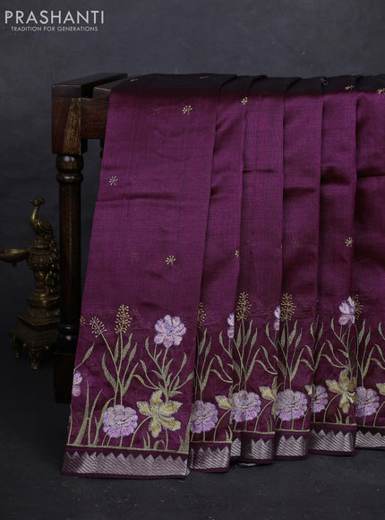 Wine Mangalagiri Silk Cotton - Embroidery