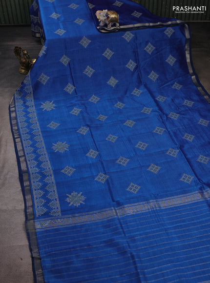 Peacock Blue Mangalagiri Silk Cotton - Embroidery