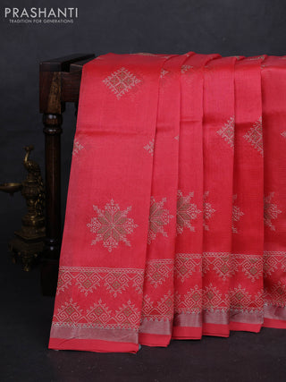 Peach Orange Mangalagiri Silk Cotton - Embroidery