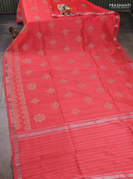 Peach Orange Mangalagiri Silk Cotton - Embroidery
