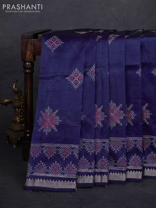 Navy Blue Mangalagiri Silk Cotton - Embroidery