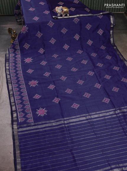 Navy Blue Mangalagiri Silk Cotton - Embroidery