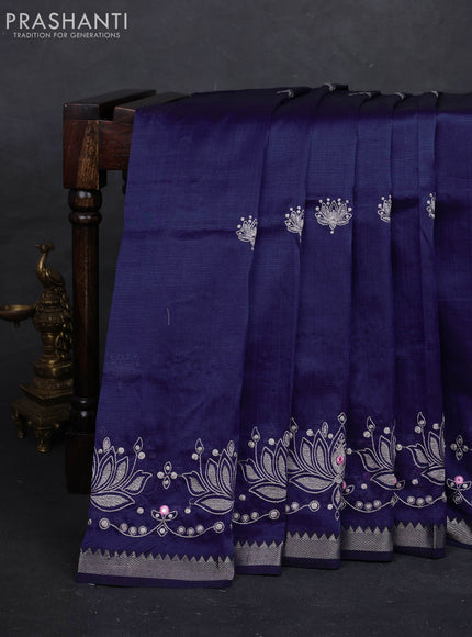 Navy Blue Mangalagiri Silk Cotton - Embroidery