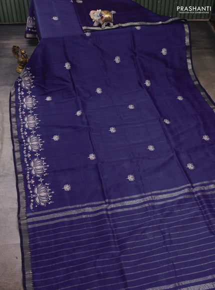 Navy Blue Mangalagiri Silk Cotton - Embroidery