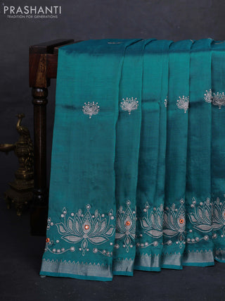 Teal Green Mangalagiri Silk Cotton - Embroidery