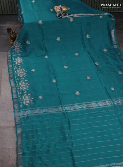Teal Green Mangalagiri Silk Cotton - Embroidery