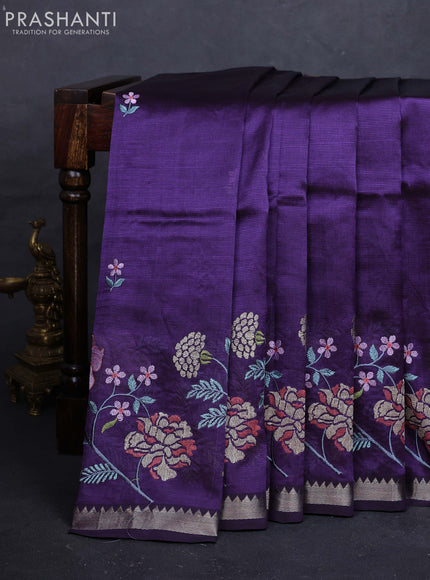 Purple Mangalagiri Silk Cotton - Embroidery