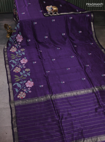 Purple Mangalagiri Silk Cotton - Embroidery