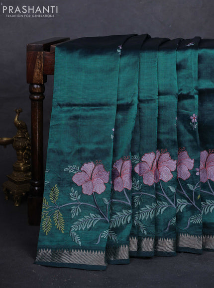 Peacock Green Mangalagiri Silk Cotton - Embroidery