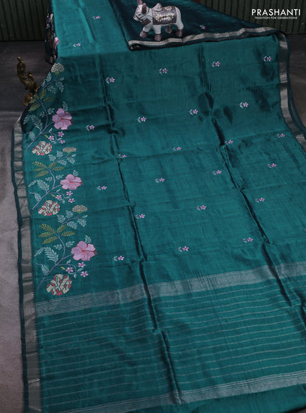 Peacock Green Mangalagiri Silk Cotton - Embroidery