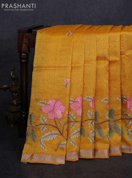 Mustard Yellow Mangalagiri Silk Cotton - Embroidery