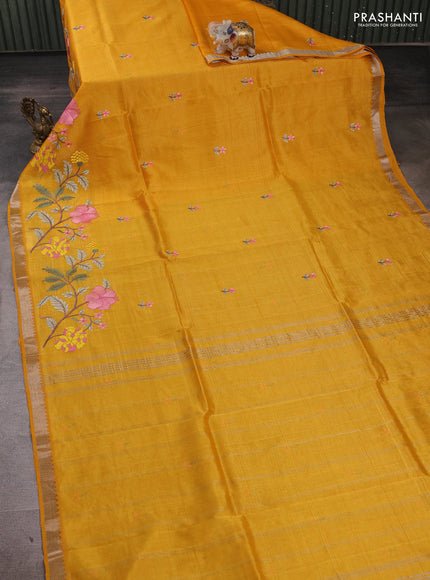 Mustard Yellow Mangalagiri Silk Cotton - Embroidery