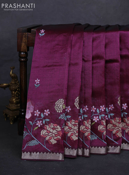 Wine Mangalagiri Silk Cotton - Embroidery