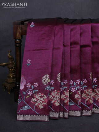 Wine Mangalagiri Silk Cotton - Embroidery