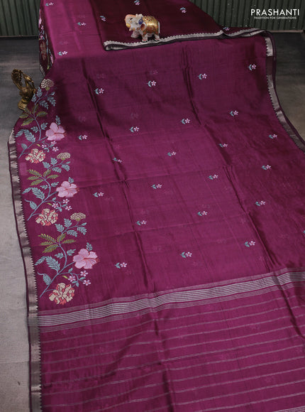 Wine Mangalagiri Silk Cotton - Embroidery