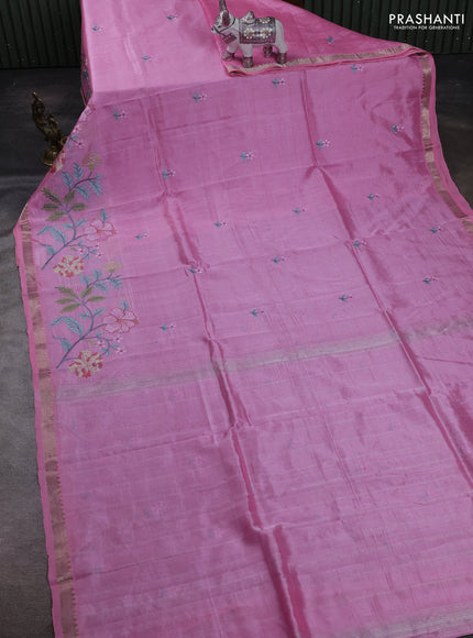 Pink Mangalagiri Silk Cotton - Embroidery