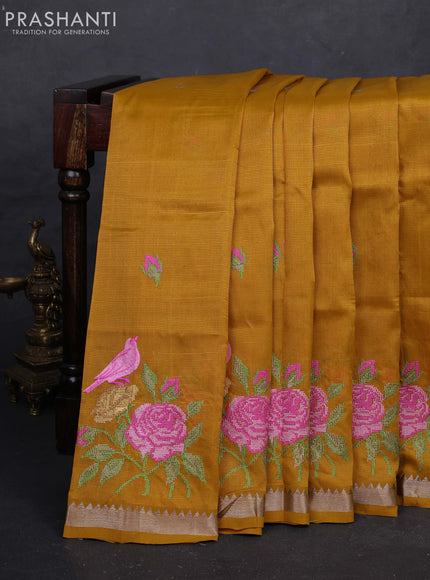 Mustard Yellow Mangalagiri Silk Cotton - Embroidery