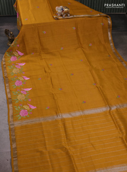Mustard Yellow Mangalagiri Silk Cotton - Embroidery