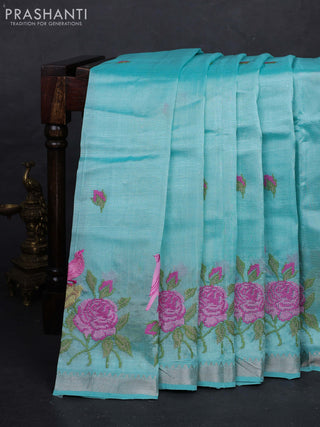 Teal Mangalagiri Silk Cotton - Embroidery