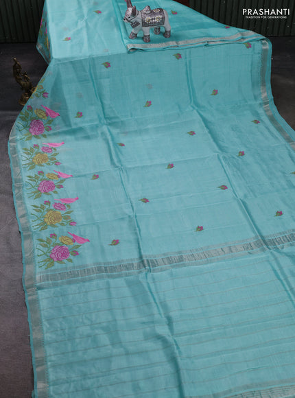 Teal Mangalagiri Silk Cotton - Embroidery