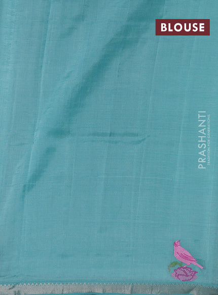 Teal Mangalagiri Silk Cotton - Embroidery