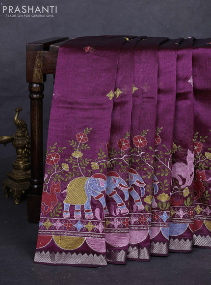 Wine Mangalagiri Silk Cotton - Embroidery