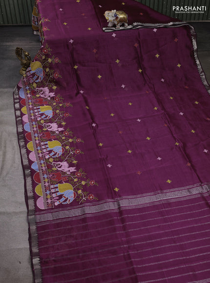 Wine Mangalagiri Silk Cotton - Embroidery