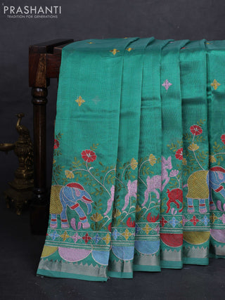 Teal Green Mangalagiri Silk Cotton - Embroidery