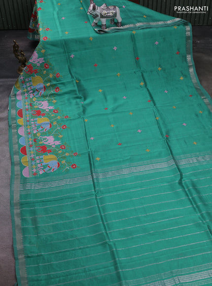 Teal Green Mangalagiri Silk Cotton - Embroidery