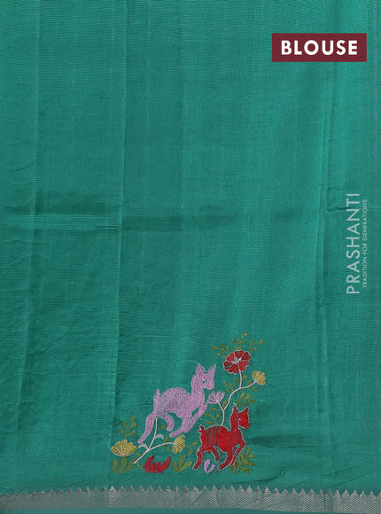 Teal Green Mangalagiri Silk Cotton - Embroidery