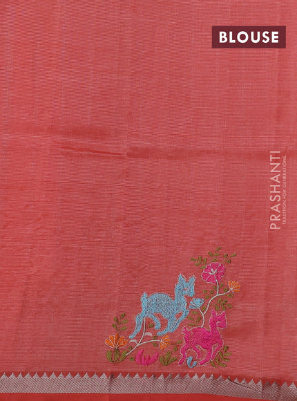 Peach Orange Mangalagiri Silk Cotton - Embroidery