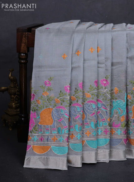 Grey Mangalagiri Silk Cotton - Embroidery