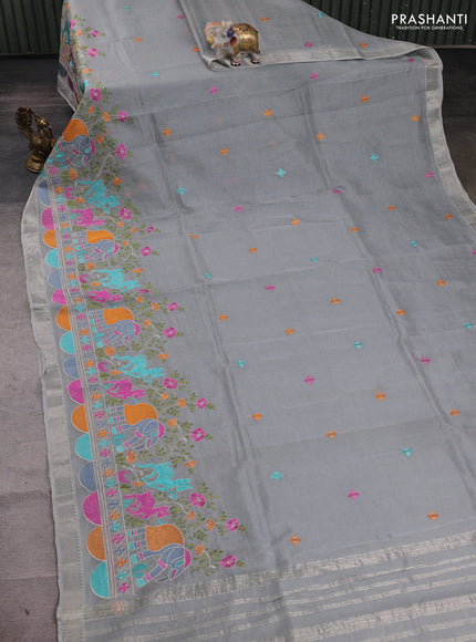 Grey Mangalagiri Silk Cotton - Embroidery
