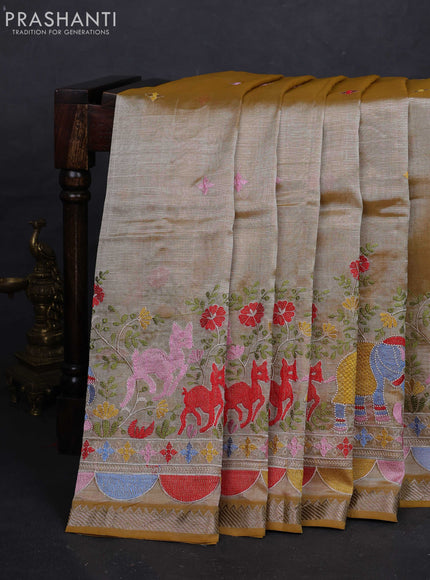 Mustard Yellow Mangalagiri Silk Cotton - Embroidery