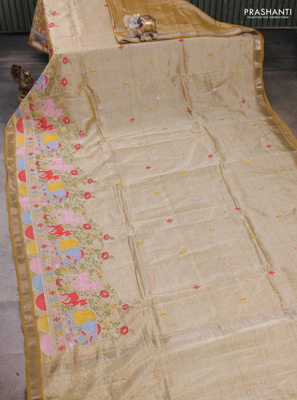 Mustard Yellow Mangalagiri Silk Cotton - Embroidery