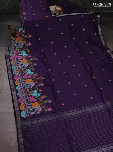 Purple Mangalagiri Silk Cotton - Embroidery