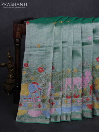 Green Mangalagiri Silk Cotton - Embroidery