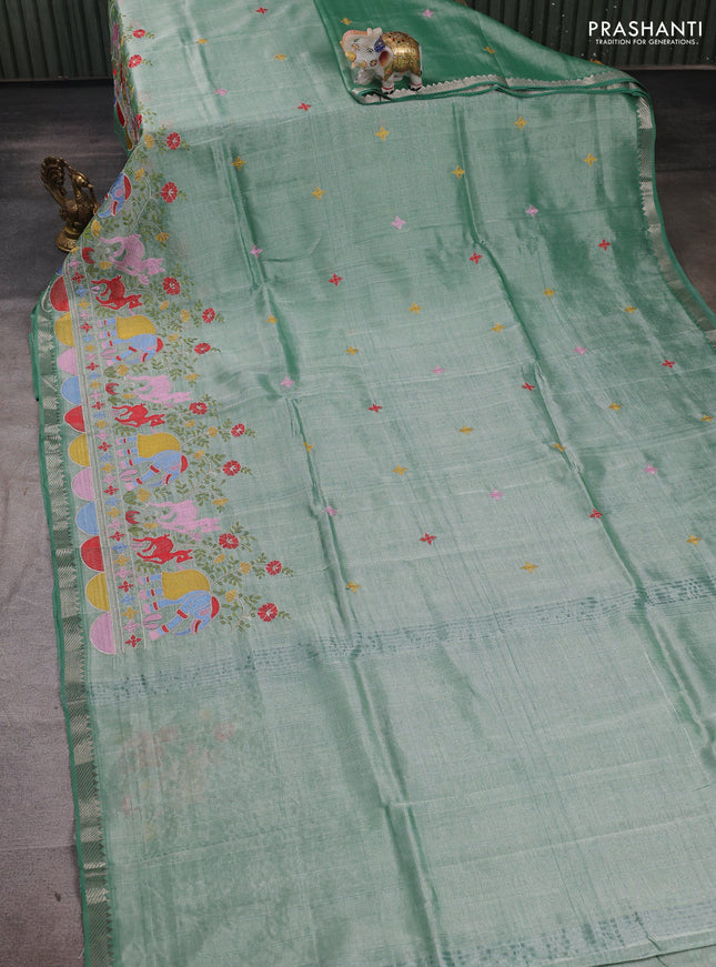Green Mangalagiri Silk Cotton - Embroidery
