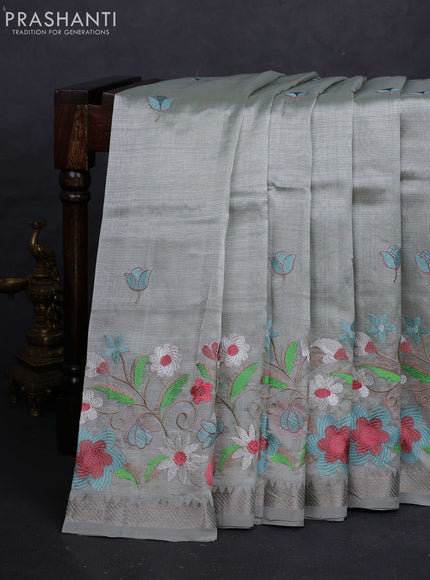 Grey Mangalagiri Silk Cotton - Embroidery