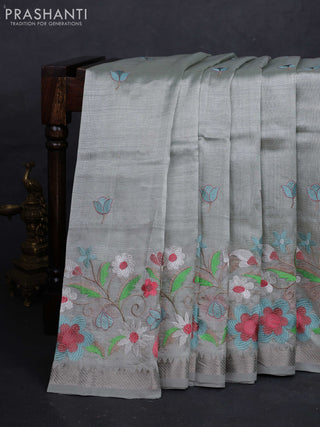 Grey Mangalagiri Silk Cotton - Embroidery