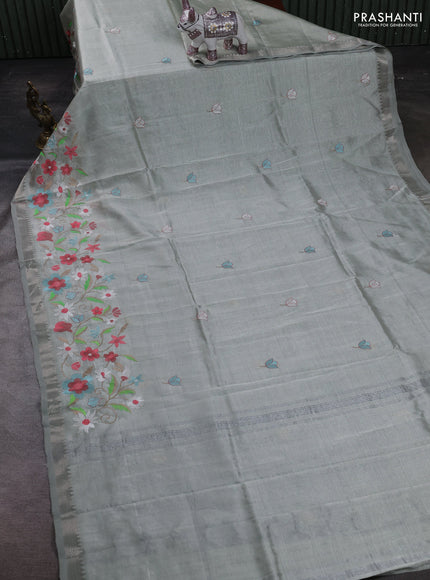 Grey Mangalagiri Silk Cotton - Embroidery