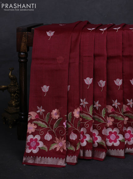 Maroon Mangalagiri Silk Cotton - Embroidery